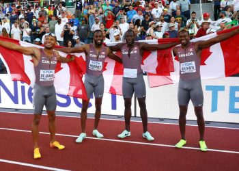 Canada stuns US to win men’s 4×100 relay gold