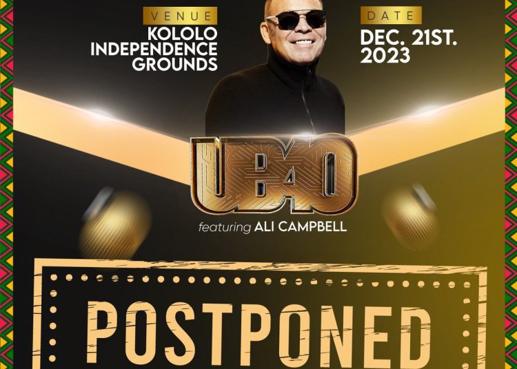 Subject: Postponement of UB40 Ft Ali Campbell Event on Thursday December 21, 2023
