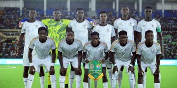 Uganda Hippos first eleven pose for a photo just before kick-off of the match against Ethiopia in the Dire Cup. Photo Credit: FUFA