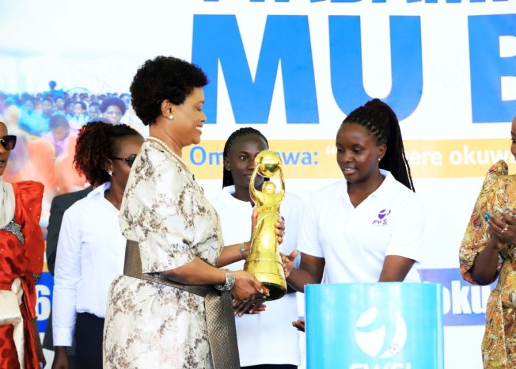 Nnaabagereka Urges More Investment in Sports as She Welcomes FUFA Women’s Super League Trophy