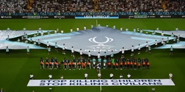 UEFA Displays “Stop Killing Children” Banner at Super Cup Final