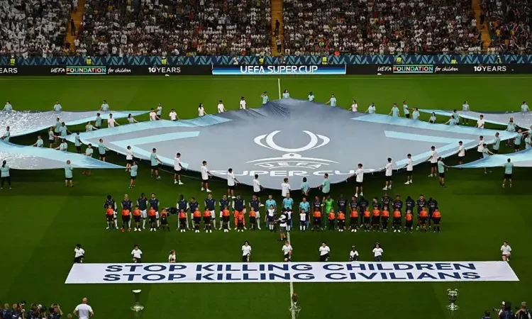 UEFA Displays “Stop Killing Children” Banner at Super Cup Final